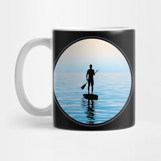 Dawn's First Light: Paddleboarder's Silhouette by AIHRGDesign